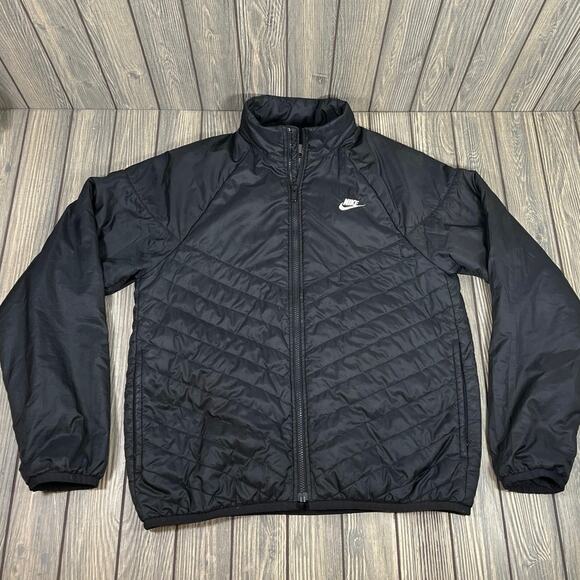 Nike Therma Fit Puffer Jacket Quilted Black Lightweight Men M Outdoor Streetwear